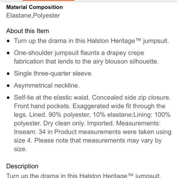 Halston Heritage Gia One Shoulder Wide Legs Jumpsuit Gala Cocktail Soiree - Picture 8 of 9